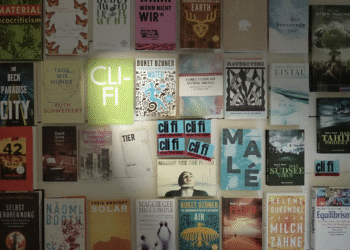 A collage of climate fiction book covers illustrating the diversity of the cli-fi literary genre