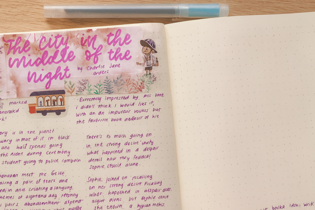 an actual reading journal with handwritten notes and reflections about a book, perfectly illustrating personal development reading habits