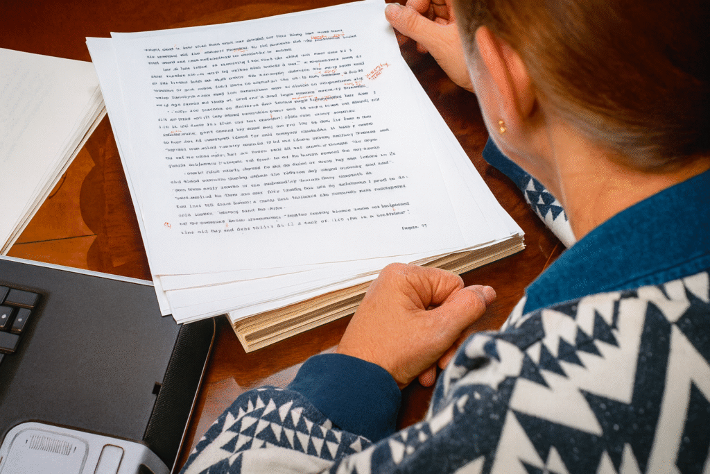 Hybrid publisher reviewing manuscript showing filtering process