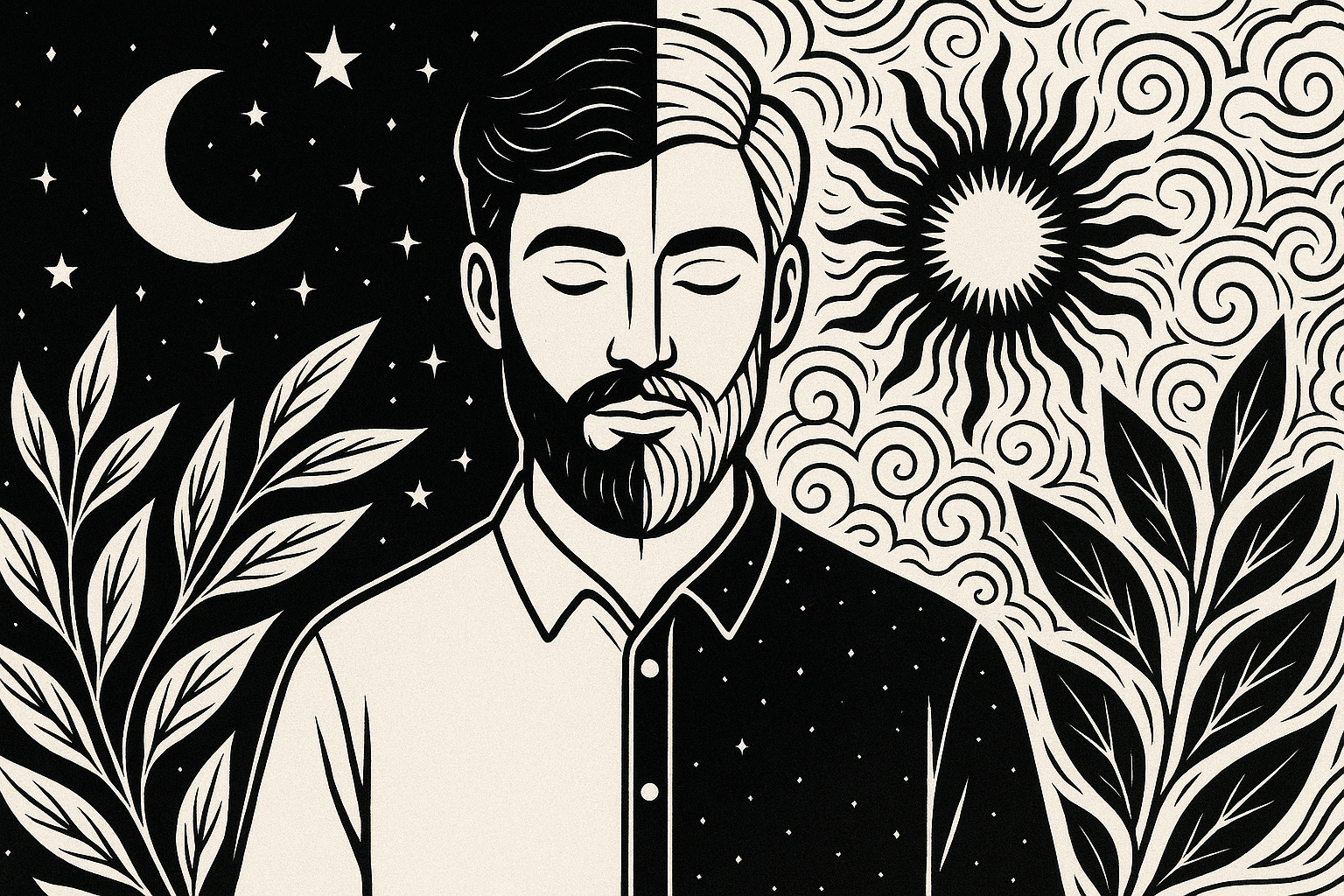 Artistic portrait showing a figure split between light and shadow, representing the duality of morally gray characters