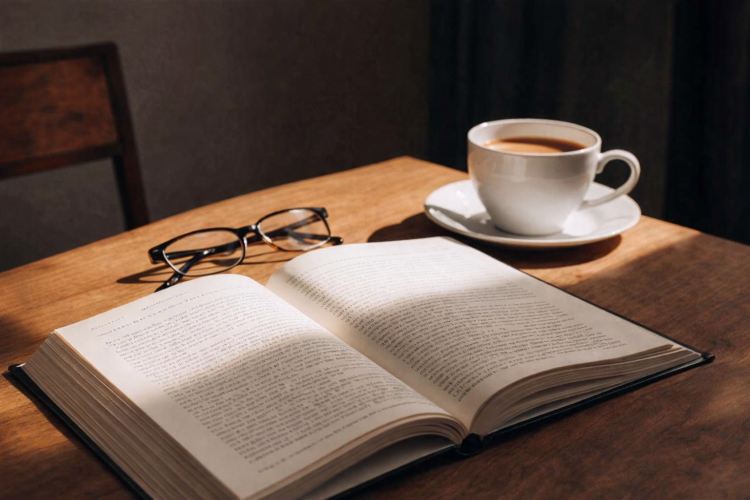 Atmospheric close-up of open book with candlelight and warm lighting, evoking the emotional intensity of cliffhanger-driven reading