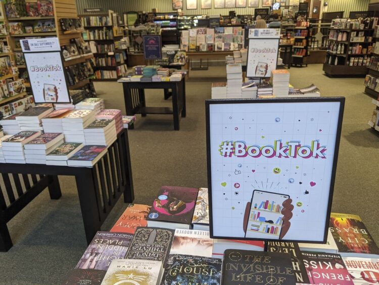 BookTok bestseller display at Barnes & Noble featuring viral titles that drove billions of views and transformed backlist book marketing