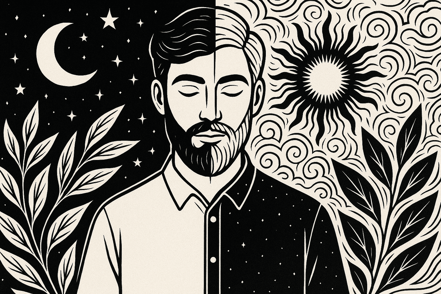 Artistic portrait showing a figure split between light and shadow, representing the duality of morally gray characters